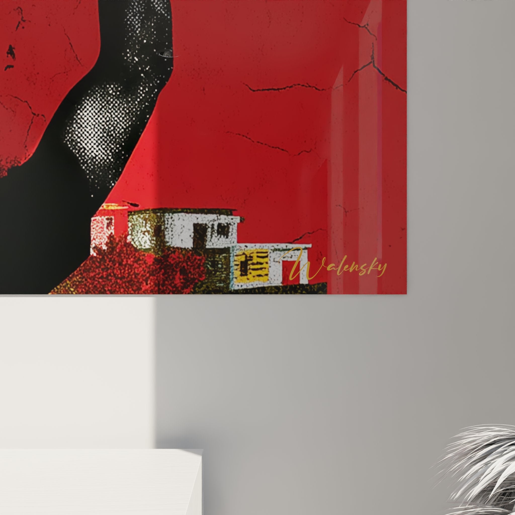 Vista d'insieme quadro elevazione sole africano decorazione murale moderna arte spirituale rosso dorato silhouette