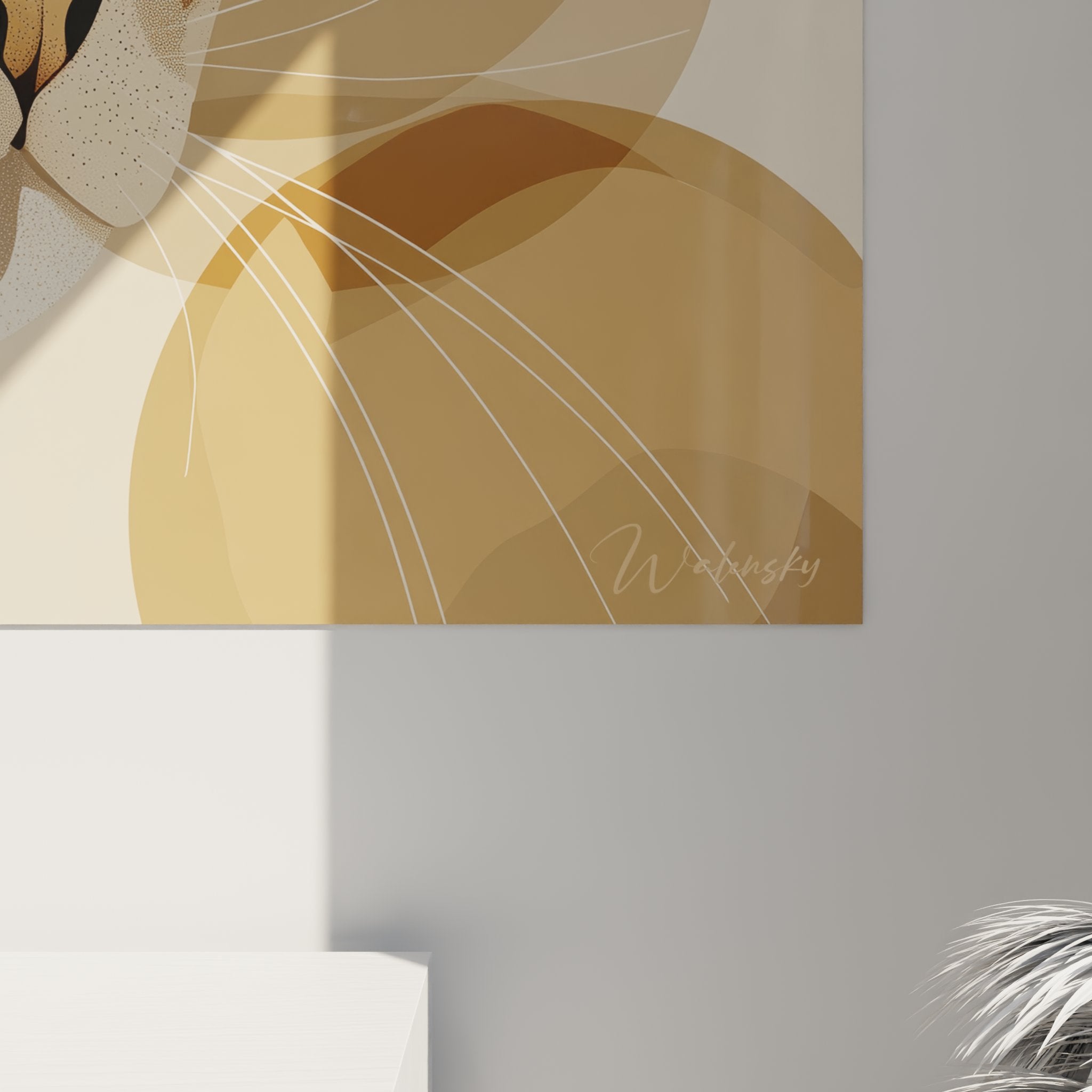 Overview cubist modern style Singapura cat painting contemporary wall art living room decoration warm colors