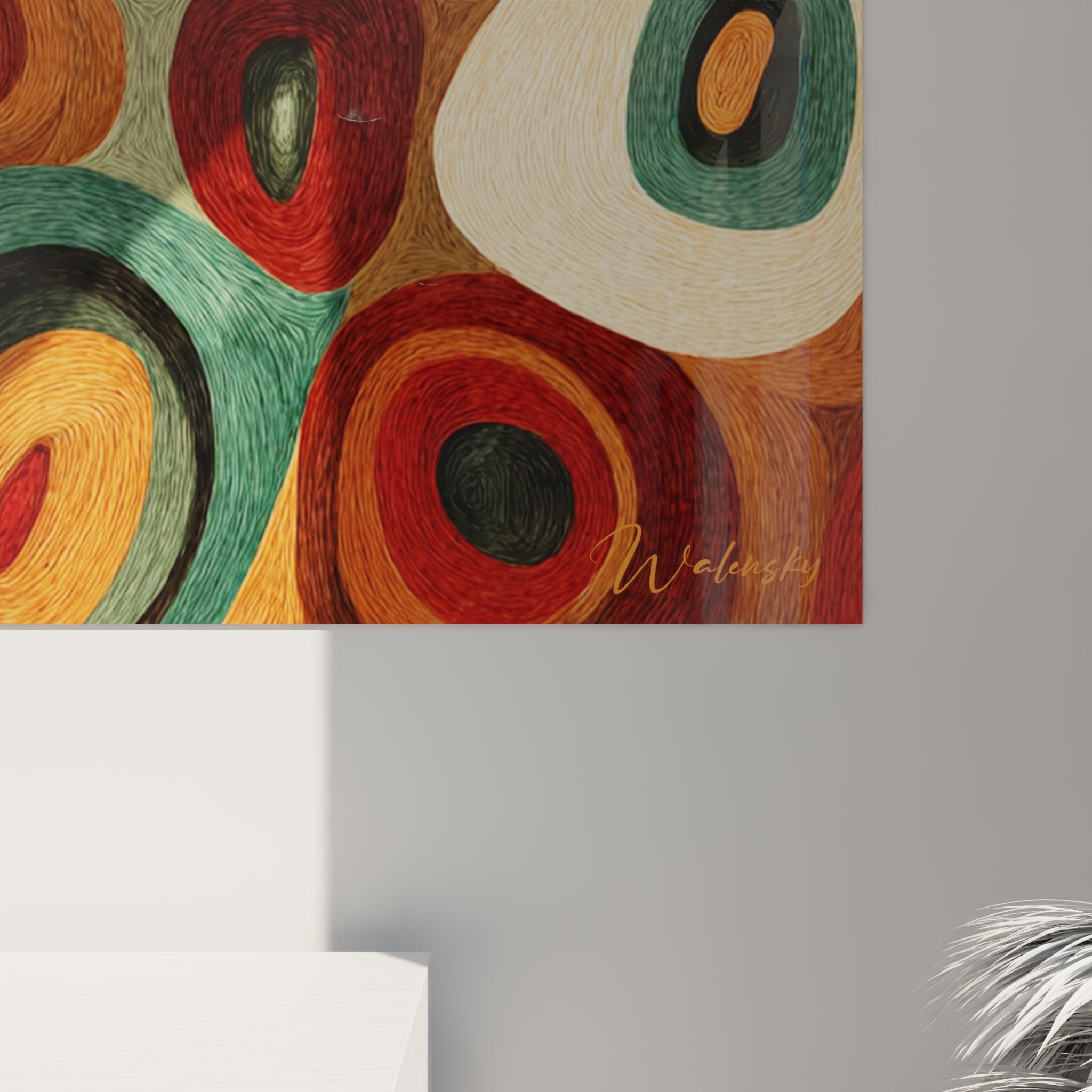 Full view colorful circles wall art abstract African style modern interior decoration