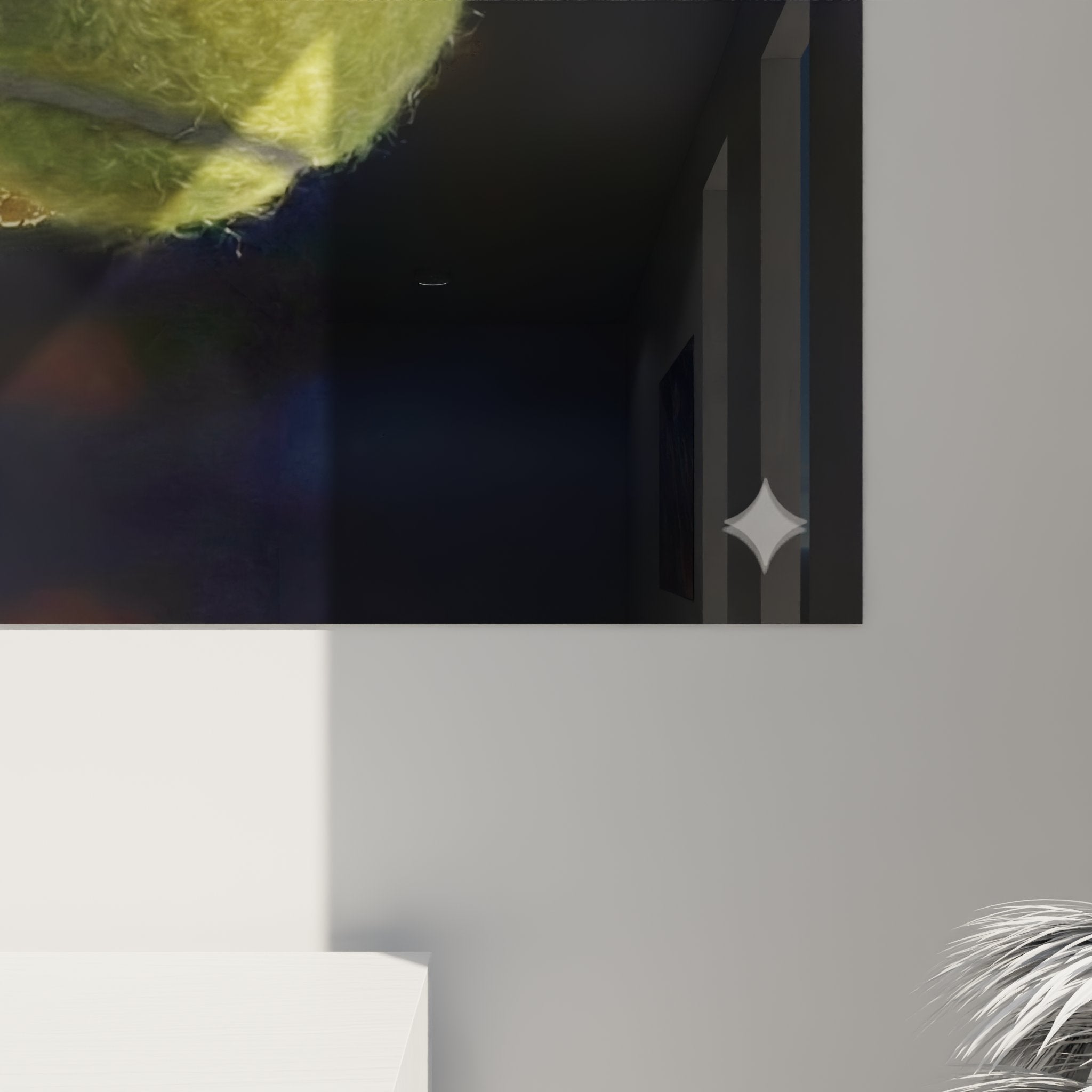 Vue d'ensemble tableau tennis mouvement dans salon contemporain avec mise en scene decorative moderne