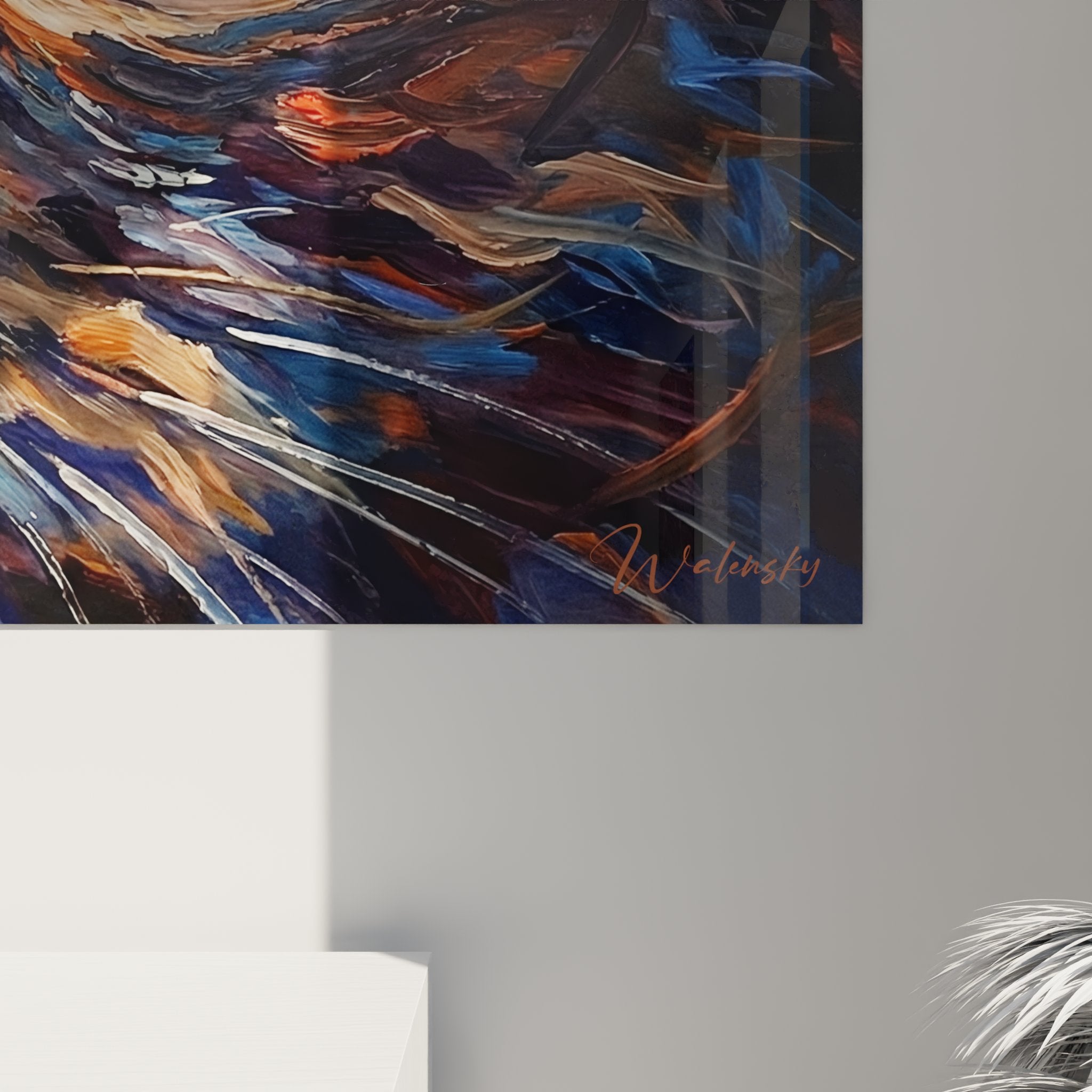 Vue d'ensemble du tableau chat Persan dans un intérieur contemporain, mise en situation déco