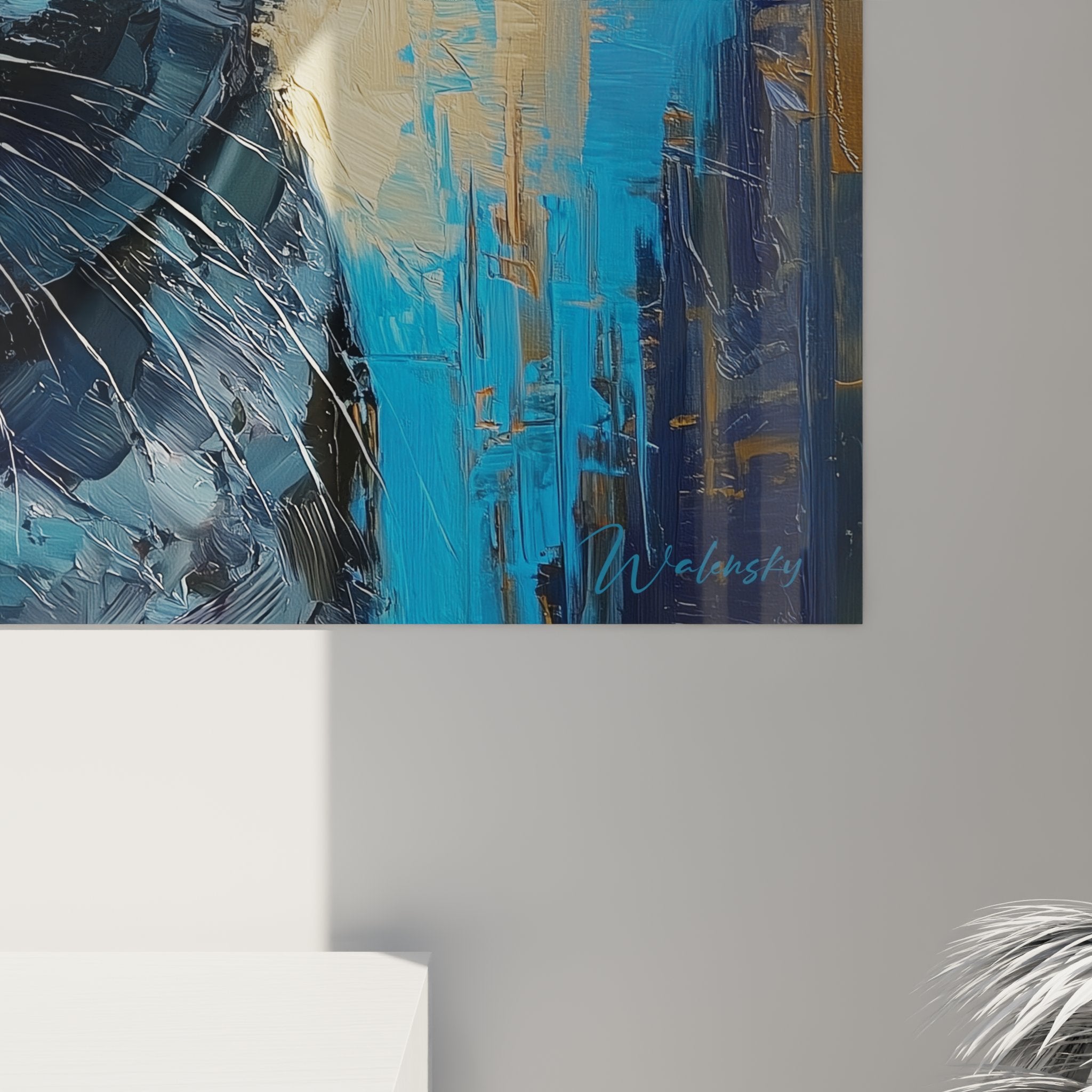 Vue d'ensemble tableau mural chat Chartreux, œuvre d'art animalière pour décoration intérieure élégante