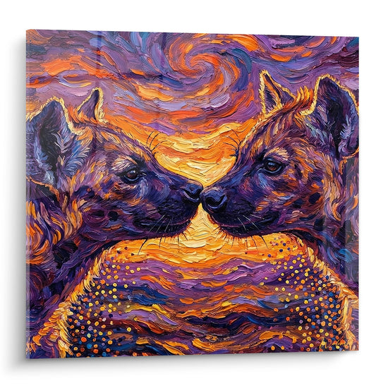 Intertwined Hyenas Purple and Orange Swirls Painting - Wild Tenderness - Hyena Edition