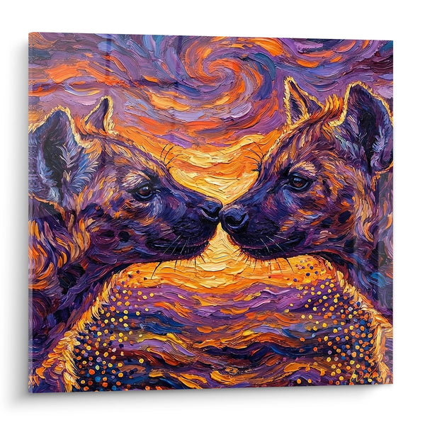 Intertwined Hyenas Purple and Orange Swirls Painting - Wild Tenderness - Hyena Edition