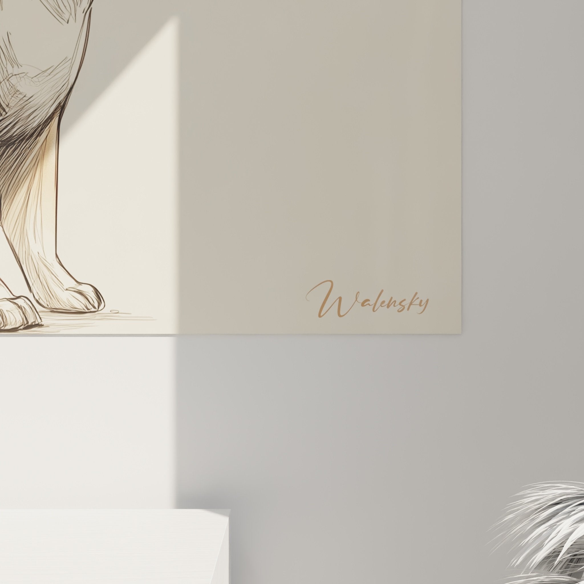 Vue d'ensemble de l'illustration Shiba Inu dans un intérieur contemporain chaleureux