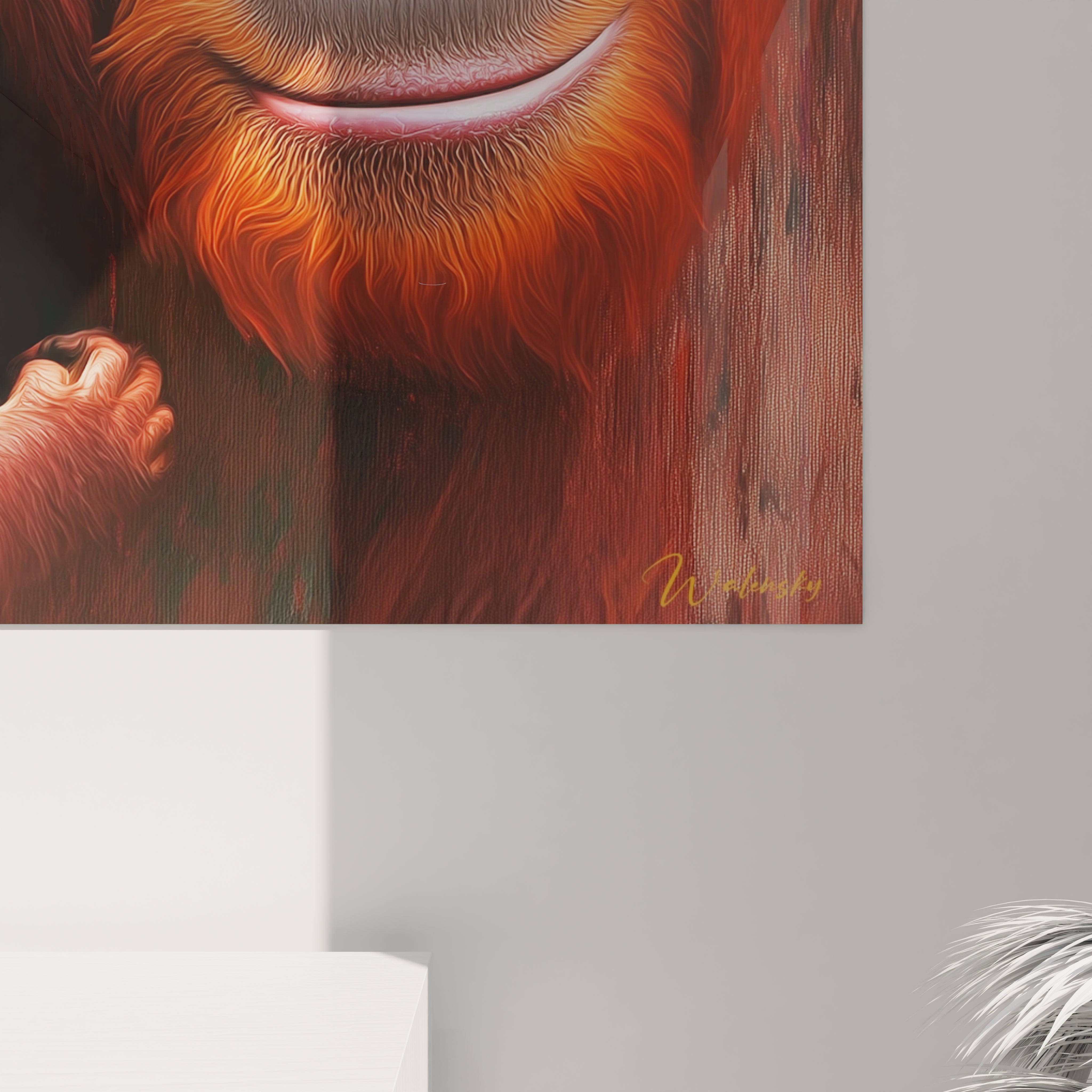 Tableau orang outan Walensky avec détails réalistes de la fourrure et sourire chaleureux