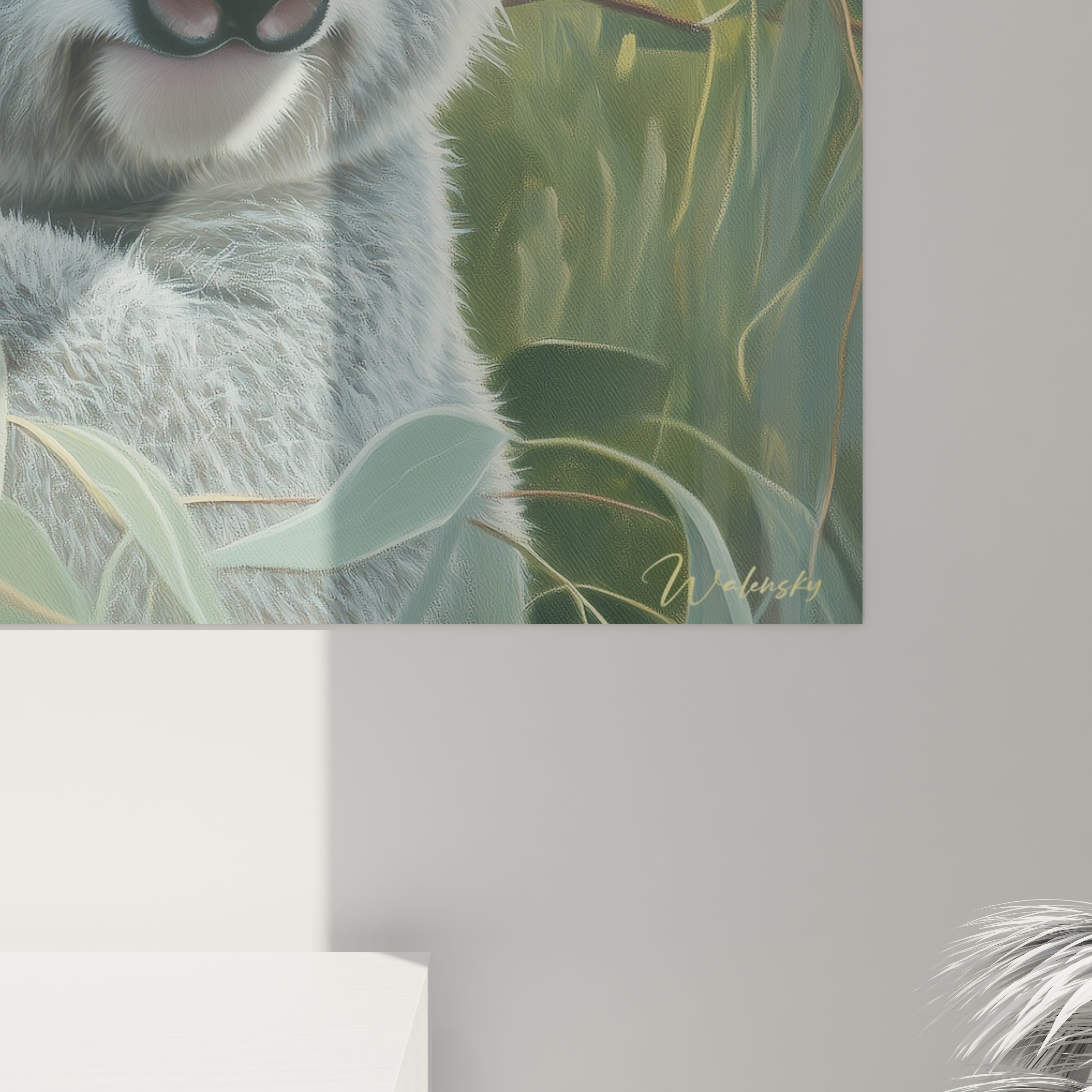 Tableau koala Walensky avec illustration réaliste de koala et végétation verte