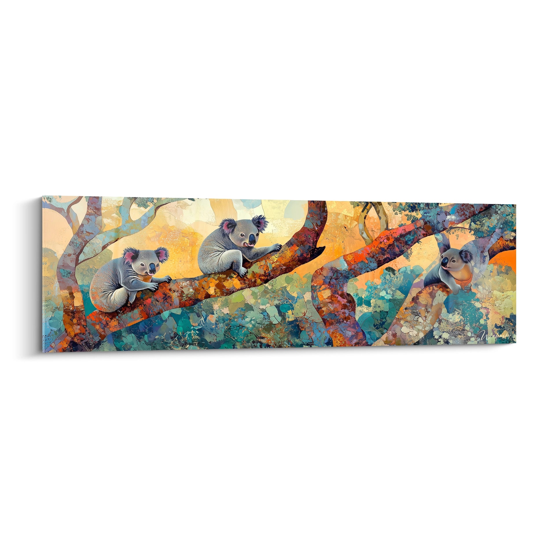 Tableau koala Walensky avec illustration colorée de koalas sur des branches d'arbre en forêt