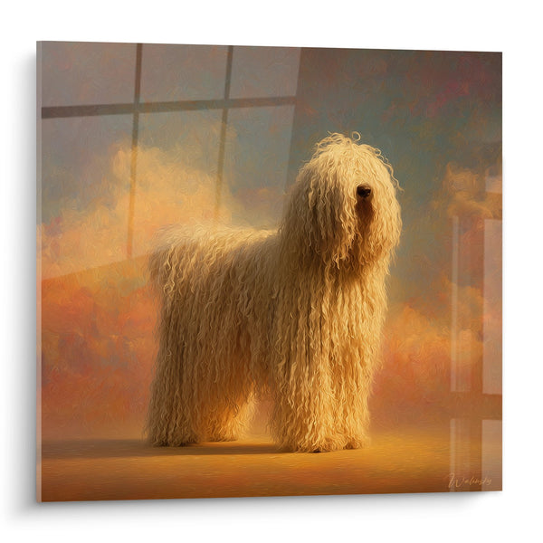 Long-Haired Golden Dog Painting in Warm Light - Golden Majesty - Komondor Edition