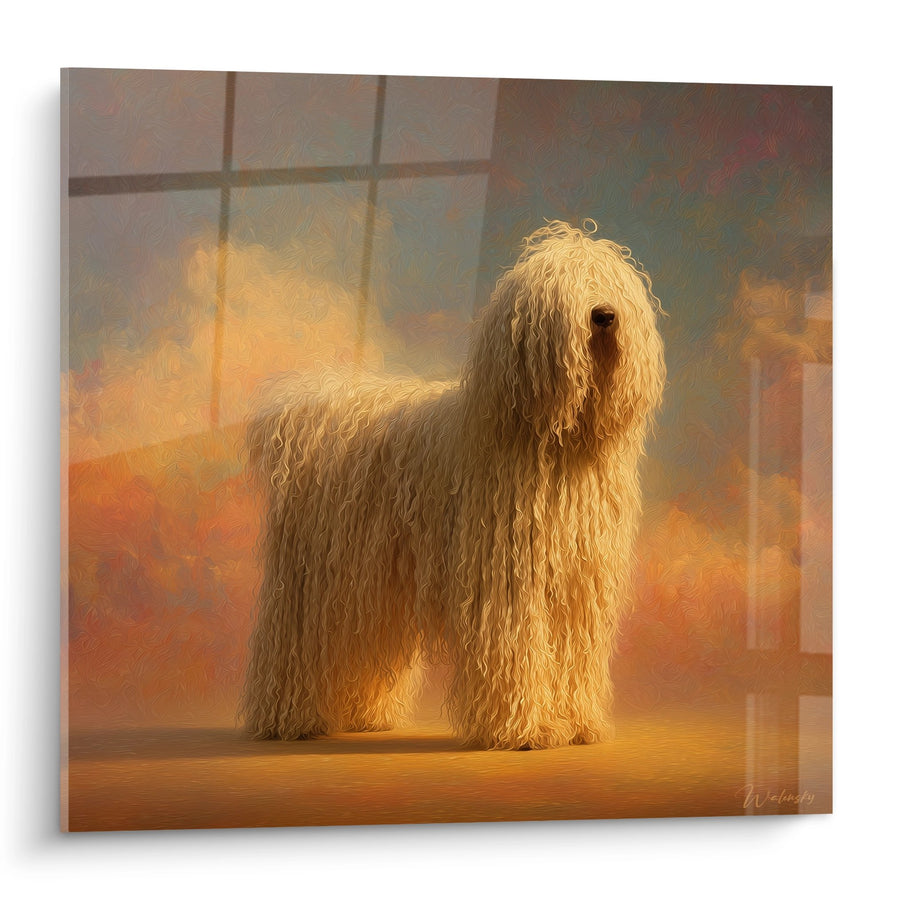 Long-Haired Golden Dog Painting in Warm Light - Golden Majesty - Komondor Edition
