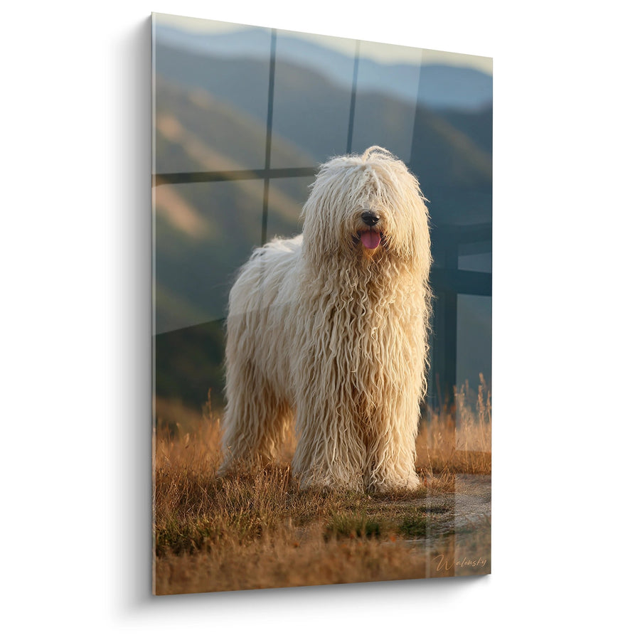Cream Long-Haired Dog Canvas in Golden Landscape - Rural Majesty - Komondor Edition