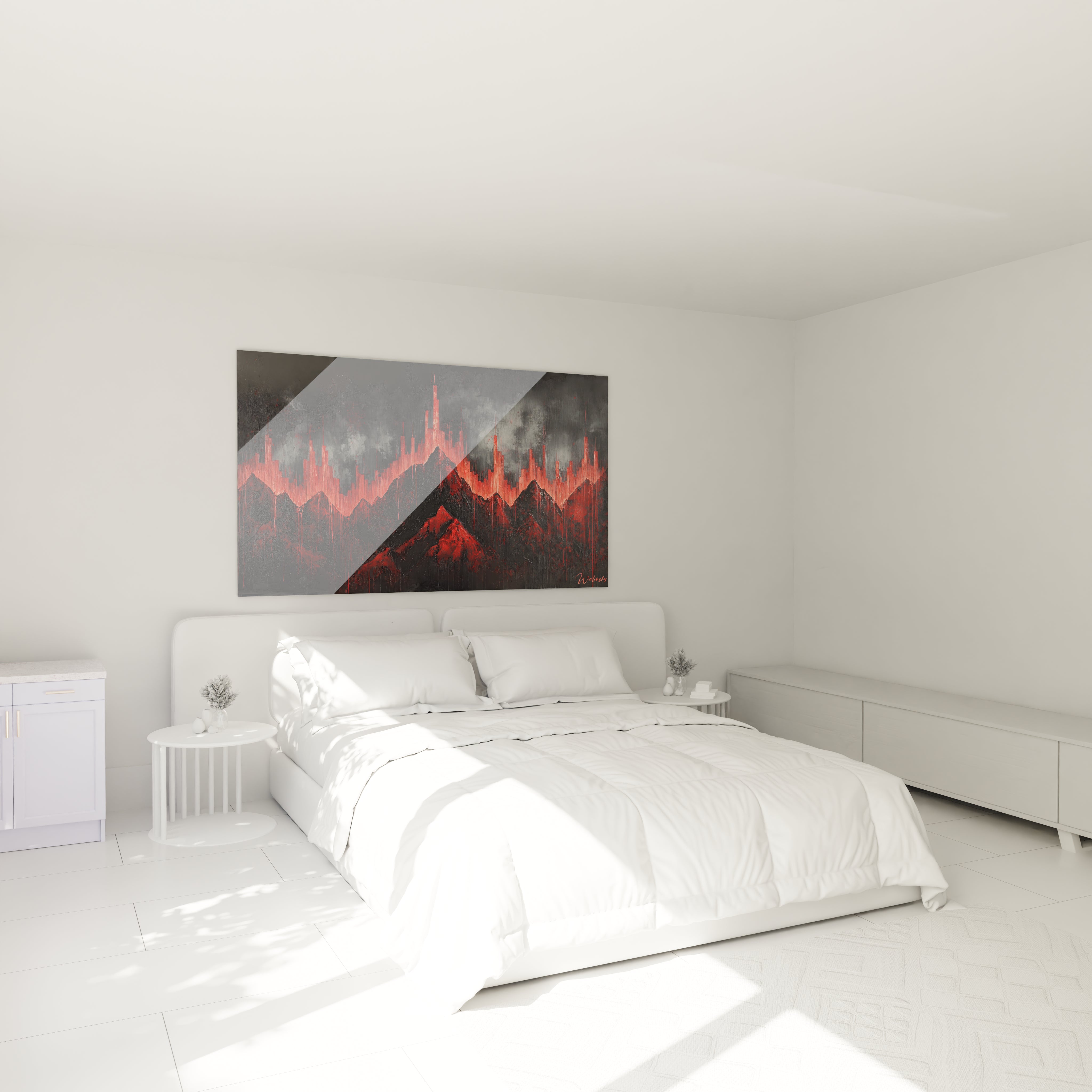 Tableau peinture abstrait Walensky avec des nuances de rouge et noir pour chambre moderne