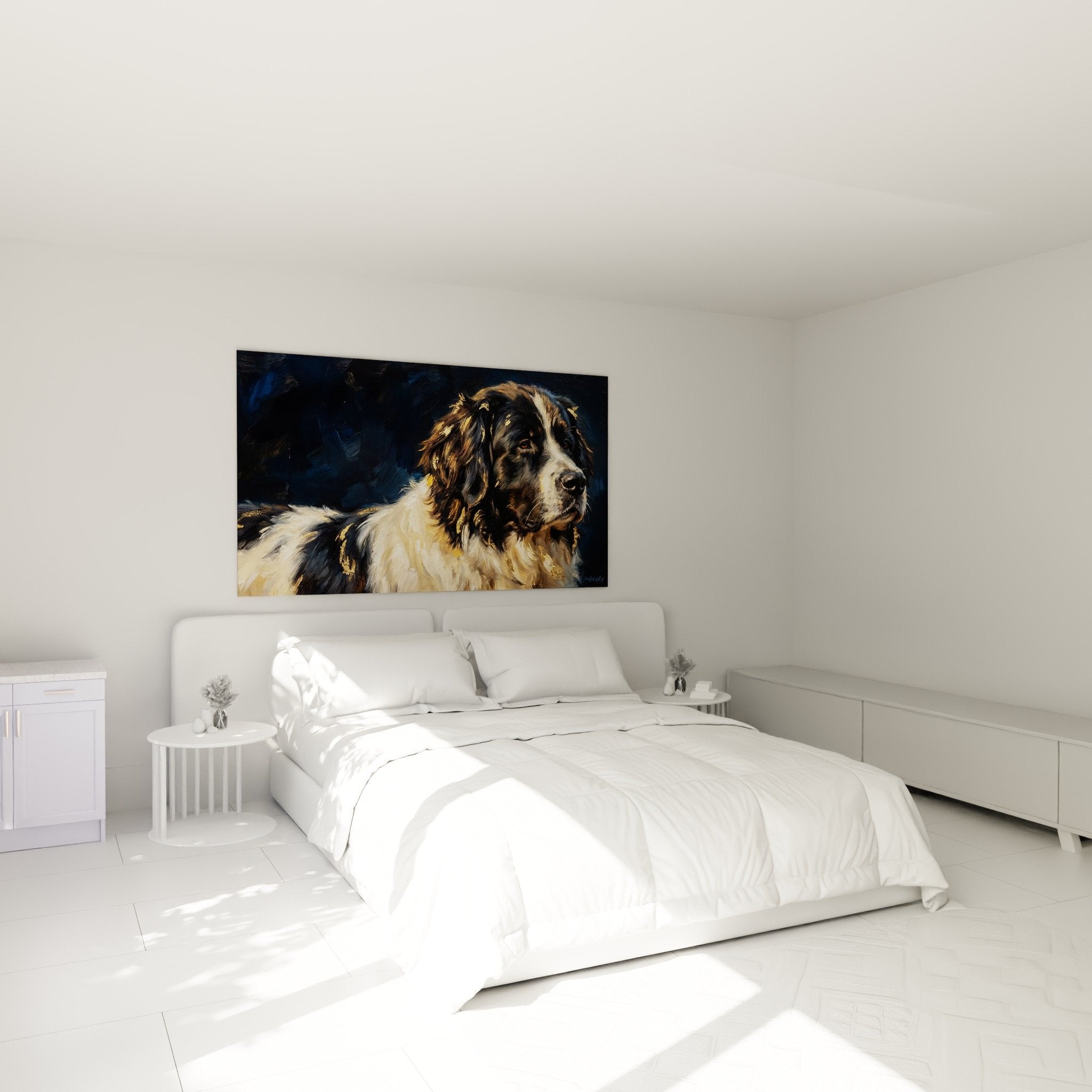tableau landseer chambre decoration murale chien noble pelage dore ambiance apaisante