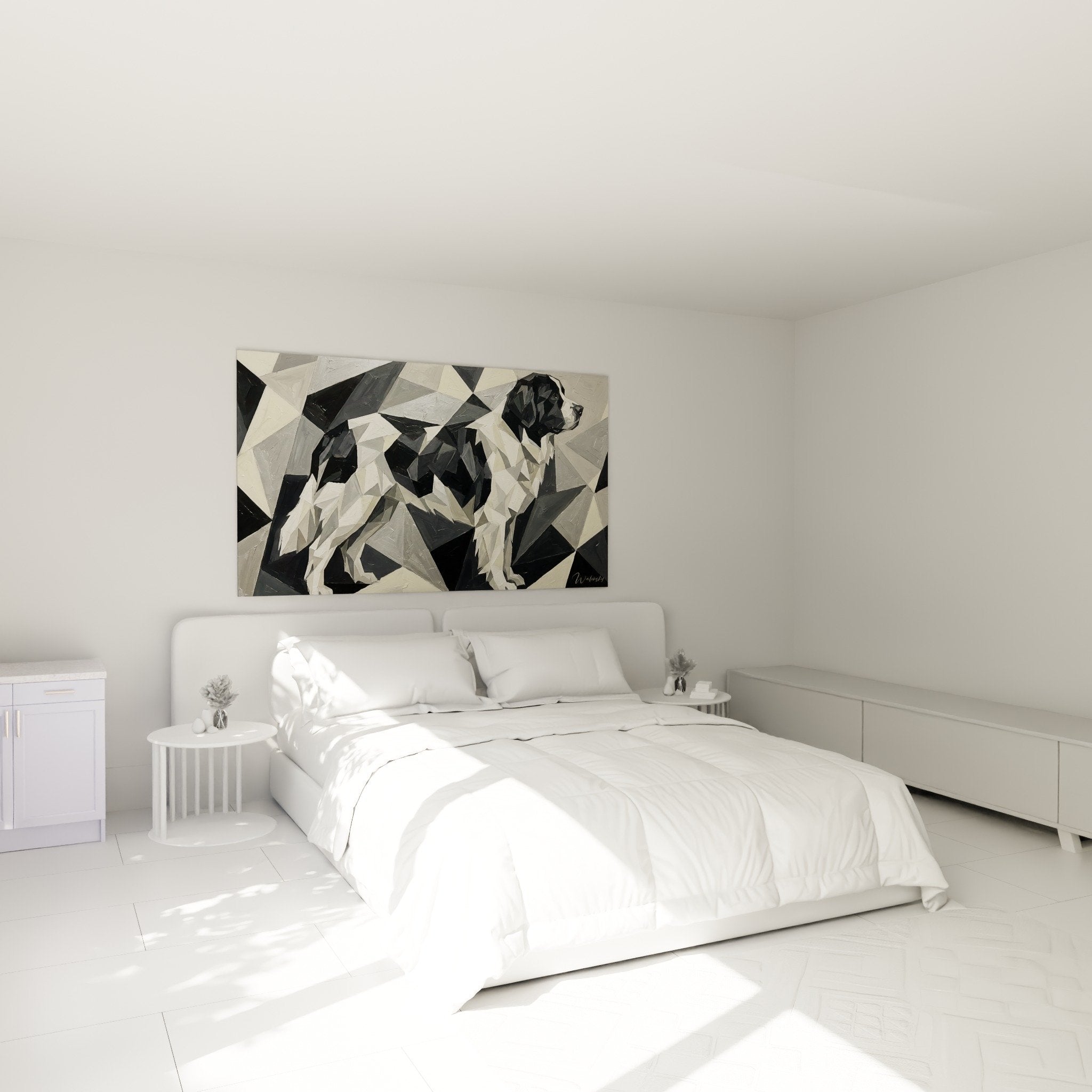 schlafzimmer dekoration gemälde landseer polygonal moderne wandkunst geometrisch schwarz weiß