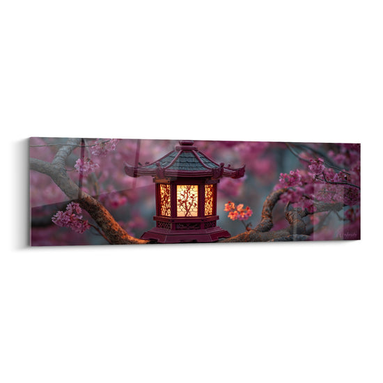 Tafel Japanse Lantaarn Verlicht op Roze Kersenbloesemtak - Zen Licht - Editie Lantaarn