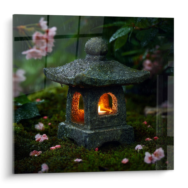 Tafel Japanse Lantaarn Verlichte Steen Mos Kersenbloesem - Zen Rustige Sfeer - Editie Lantaarn