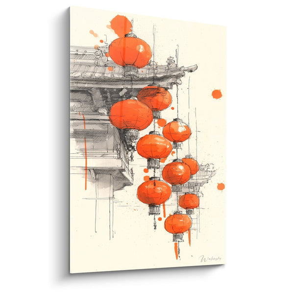 Tafel Chinees Lantaarns Helend Rood Aziatische Architectuur - Oosterse Gloed - Editie Lanscape