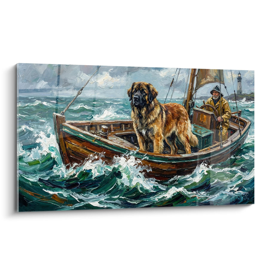 Tableau Leonberg sur Bateau de Pêche en Mer Agitée - Compagnon des Marins - Edition Leonberg