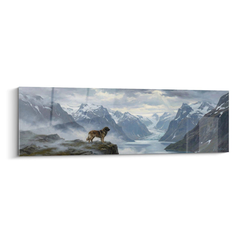 Leonberg Dog on Rocky Promontory in Fjord Landscape - Guardian of Mountains - Leonberg Edition