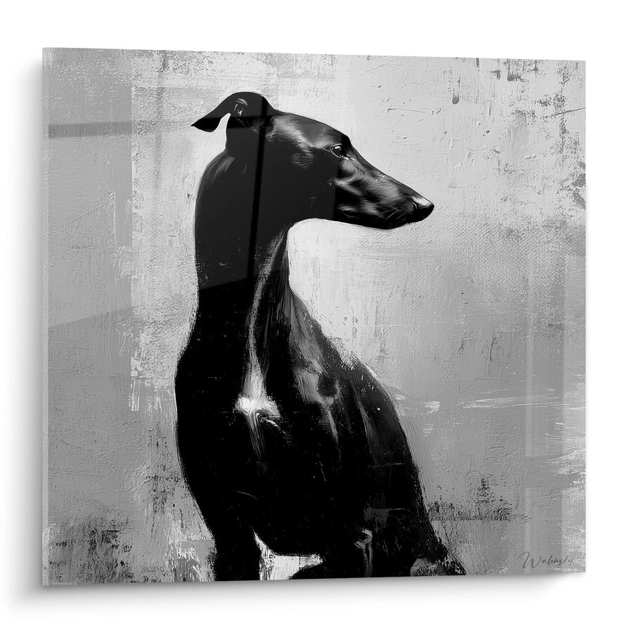 Tableau Lévrier Whippet Noir et Blanc Profil Artistique - Élégance Canine - Edition Lévrier Whippet