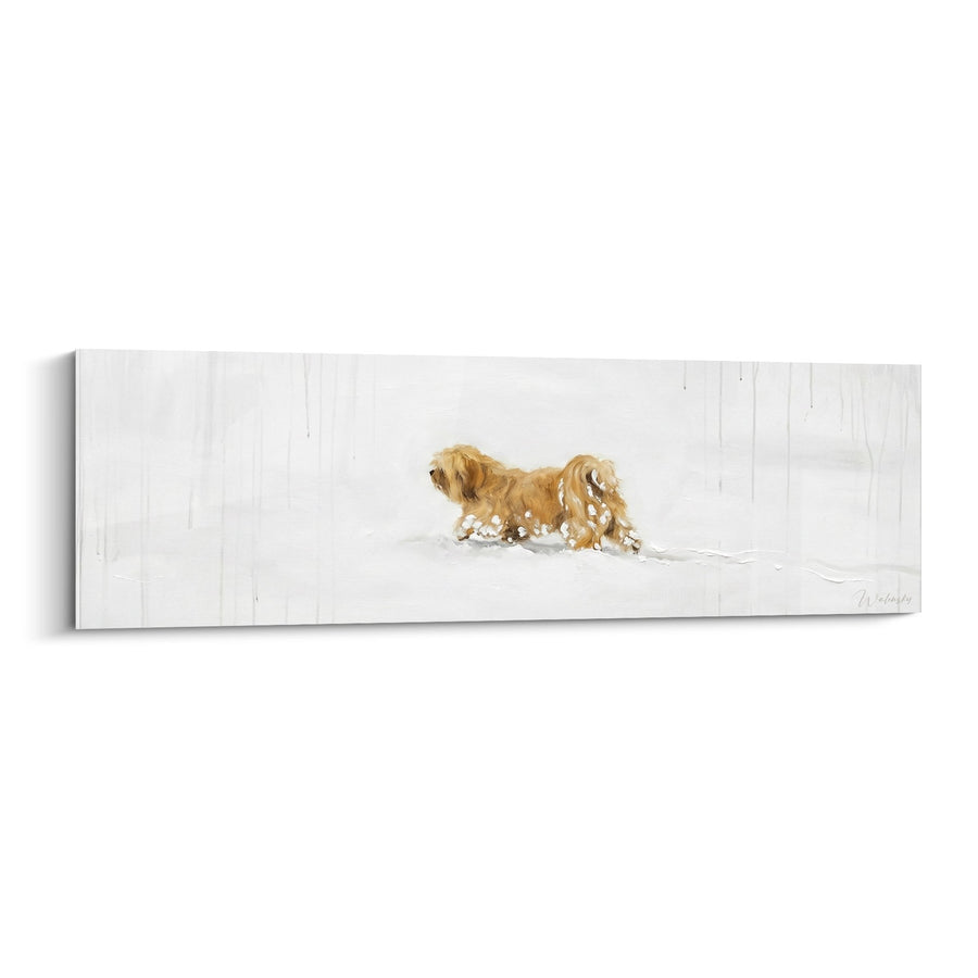 Tableau Chien Doré Courant dans la Neige - Évasion Hivernale - Edition Lhassa Apso