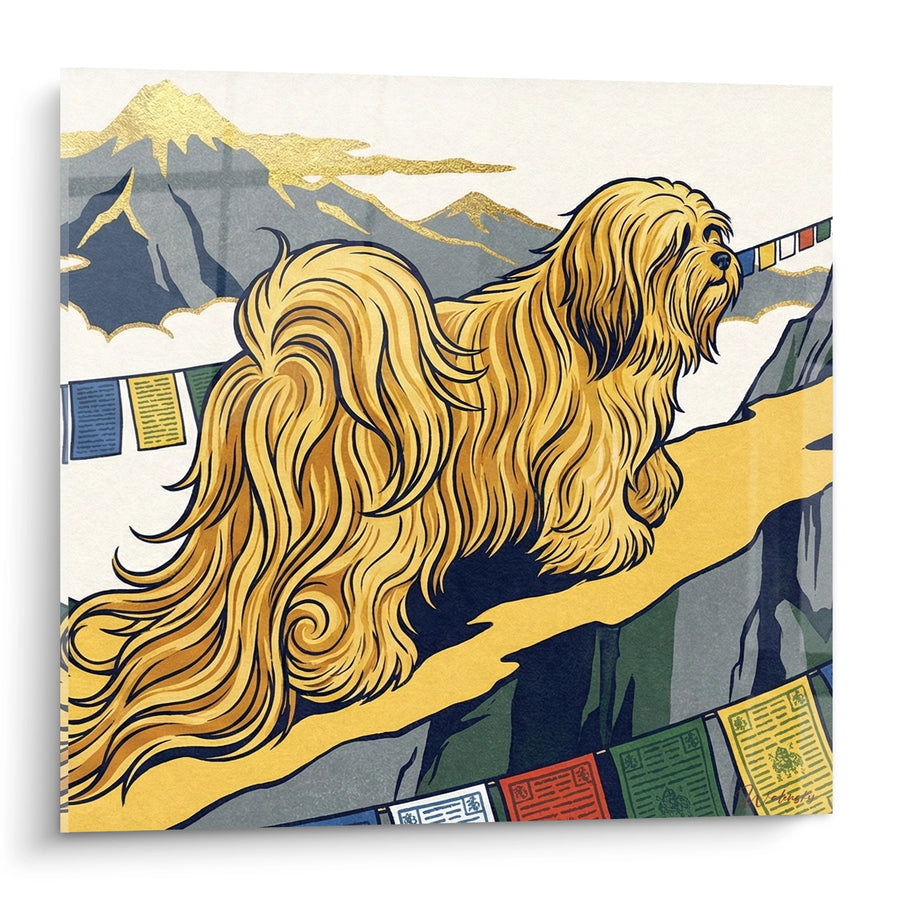 Tableau Lhassa Apso Doré sur Chemin Montagnard - Splendeur Himalayenne - Edition Lhassa Apso