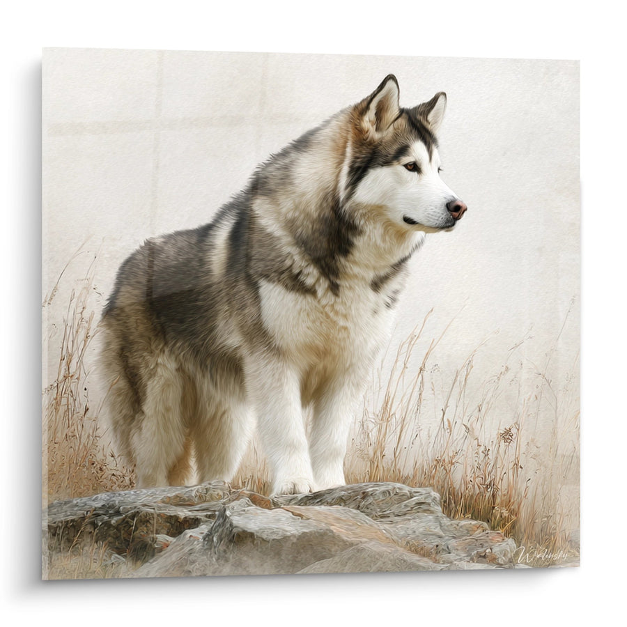 Quadro Alaskan Malamute Maestoso su Roccia - Ritratto Nobile - Edizione Alaskan Malamute