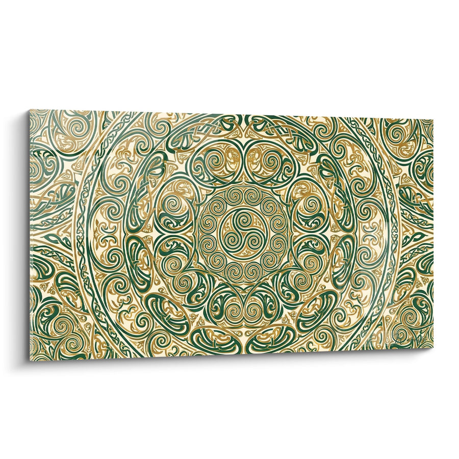 Tableau Spirales Entrelacées Vert et Or - Harmonie Celtique - Edition Mandala