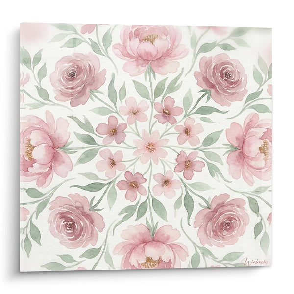 Cuadro Motivo Circular Floral Rosa Polvoriento y Verde Salvia - Dulzura Sinfónica - Edición Mandala