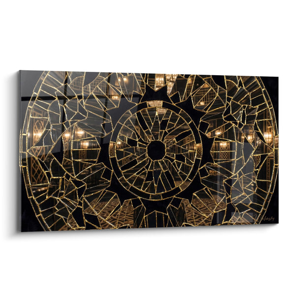 Cuadro Mandala Geométrico Dorado sobre Fondo Negro - Fragmentos de Luz - Edición Mandala