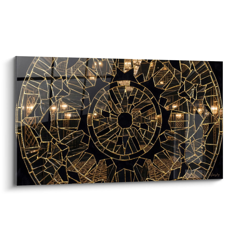 Tableau Mandala Géométrique Doré sur Fond Noir - Éclats de Lumière - Edition Mandala