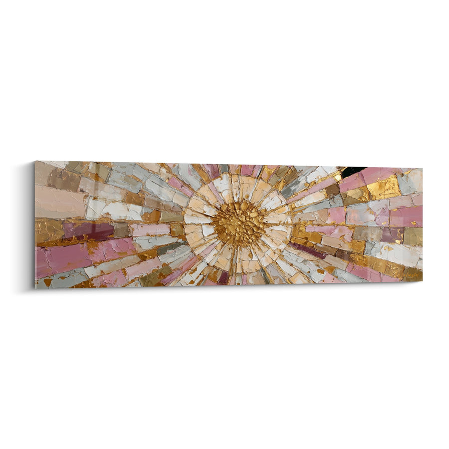 Tableau mandala rayonnant rose et doré texturé - Lumière terrestre - Edition Feng shui Sud-Ouest Terre