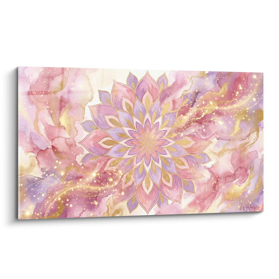 Tableau Mandala Rose et Violet aux Reflets Dorés - Harmonie Céleste - Edition Mandala