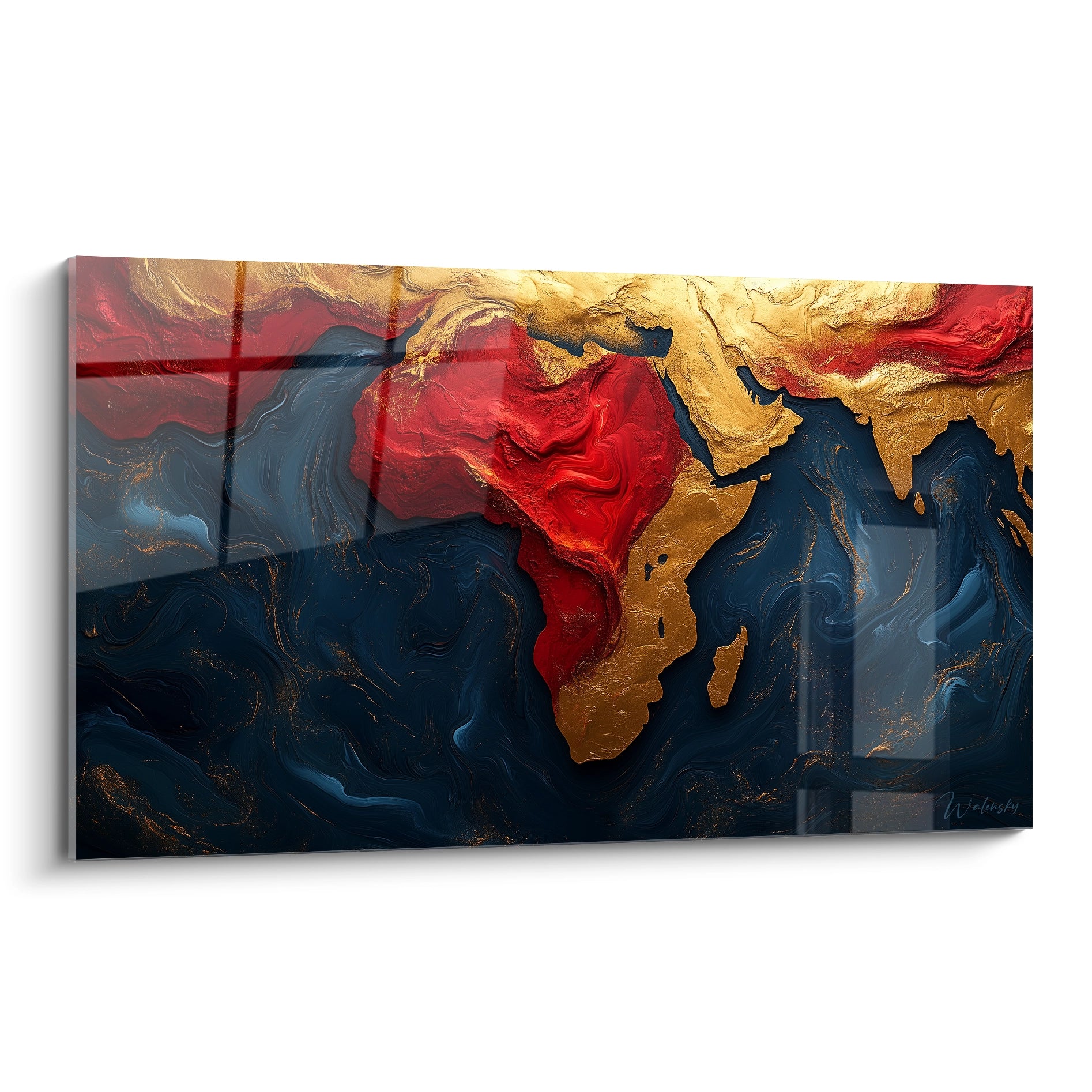 Tableau africain mural Walensky avec design abstrait en rouge, or et bleu marine