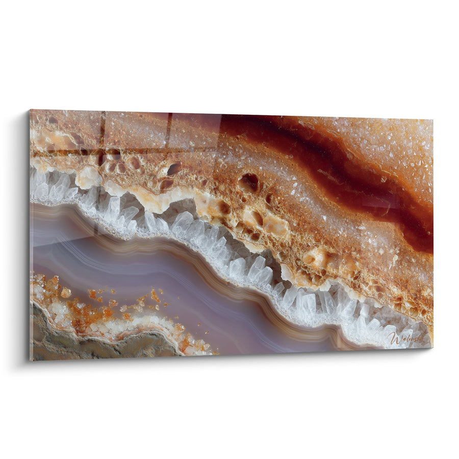 Marmor-Wandbild Kristalline Formationen Orange und durchscheinende Schichten - Kostbare Geologie - Edition Abstrakt Marmor
