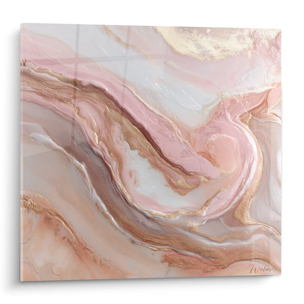 Marmeren Tafelroze Goud met Vloeiende Aders en Golfachtige Texturen - Minerale Elegantie - Abstracte Marmeditie