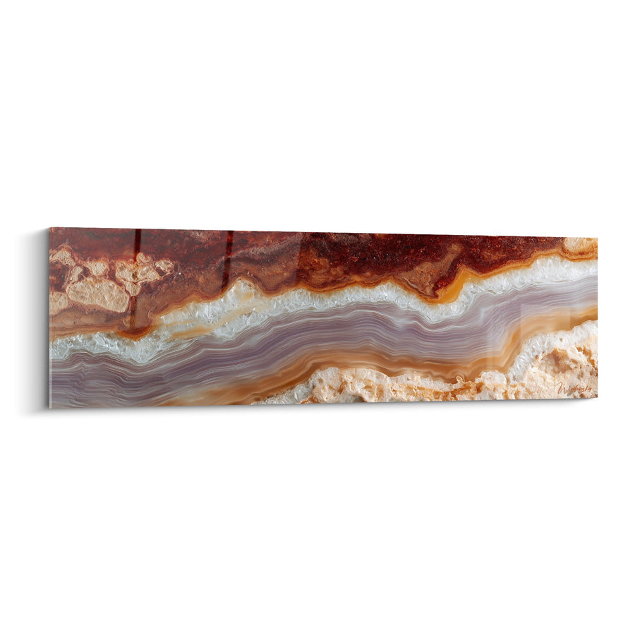 Tableau veinures horizontales rouge bordeaux et blanc nacré - Géologie précieuse - Edition Marbre abstrait