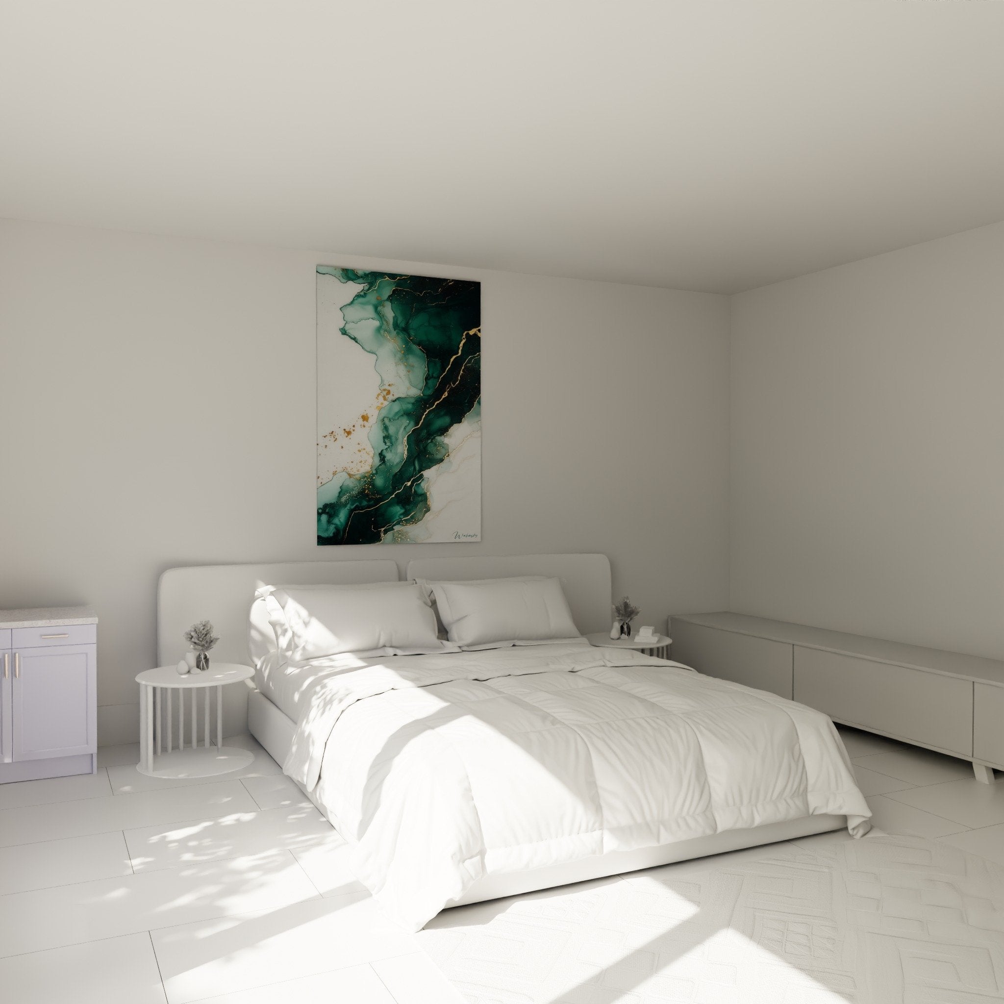 tableau marbre abstrait turquoise et or dans chambre moderne decoration murale elegante