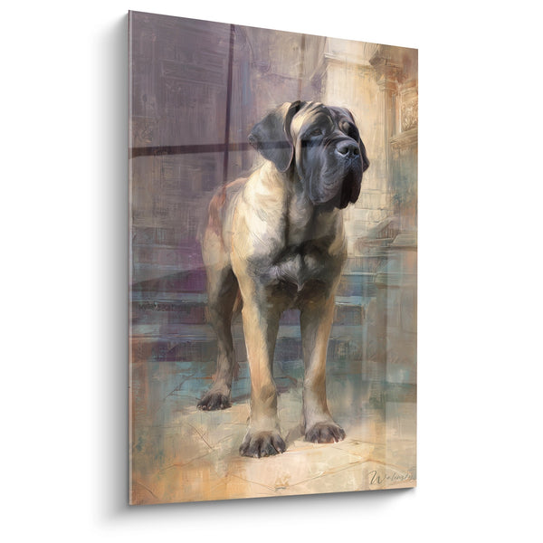 Schilderij Portret Majestueuze Mastiff op Antieke Kolonnade - Architectonische Edelacht - Editie Engelse Mastiff