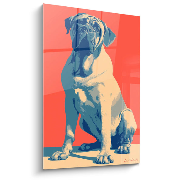 English Mastiff Sitting Painting Coral and Blue Tones - Contemporary Canine Portrait - English Mastiff Edition