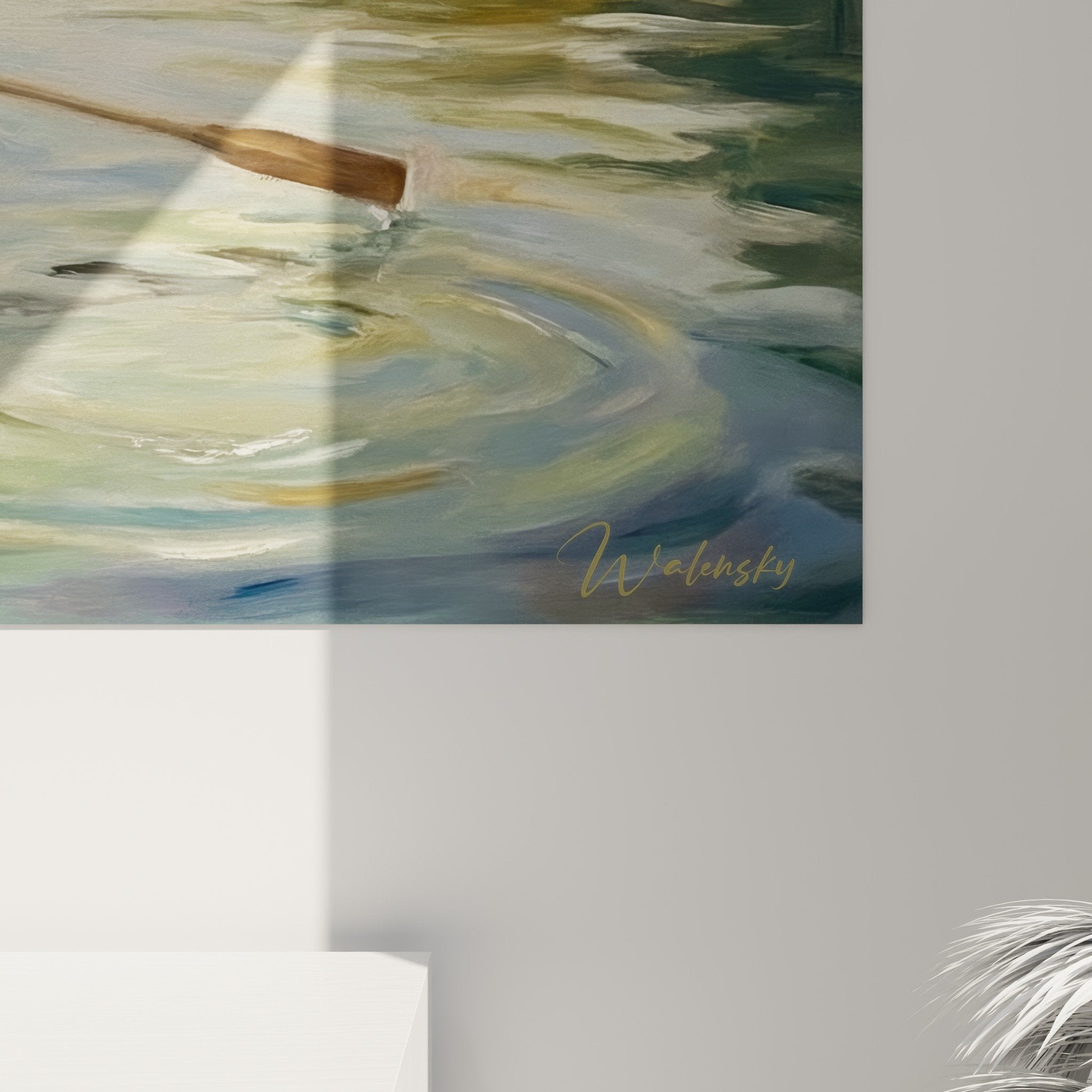 Mise en situation tableau mural Brooklyn dore decoration interieur moderne paysage urbain