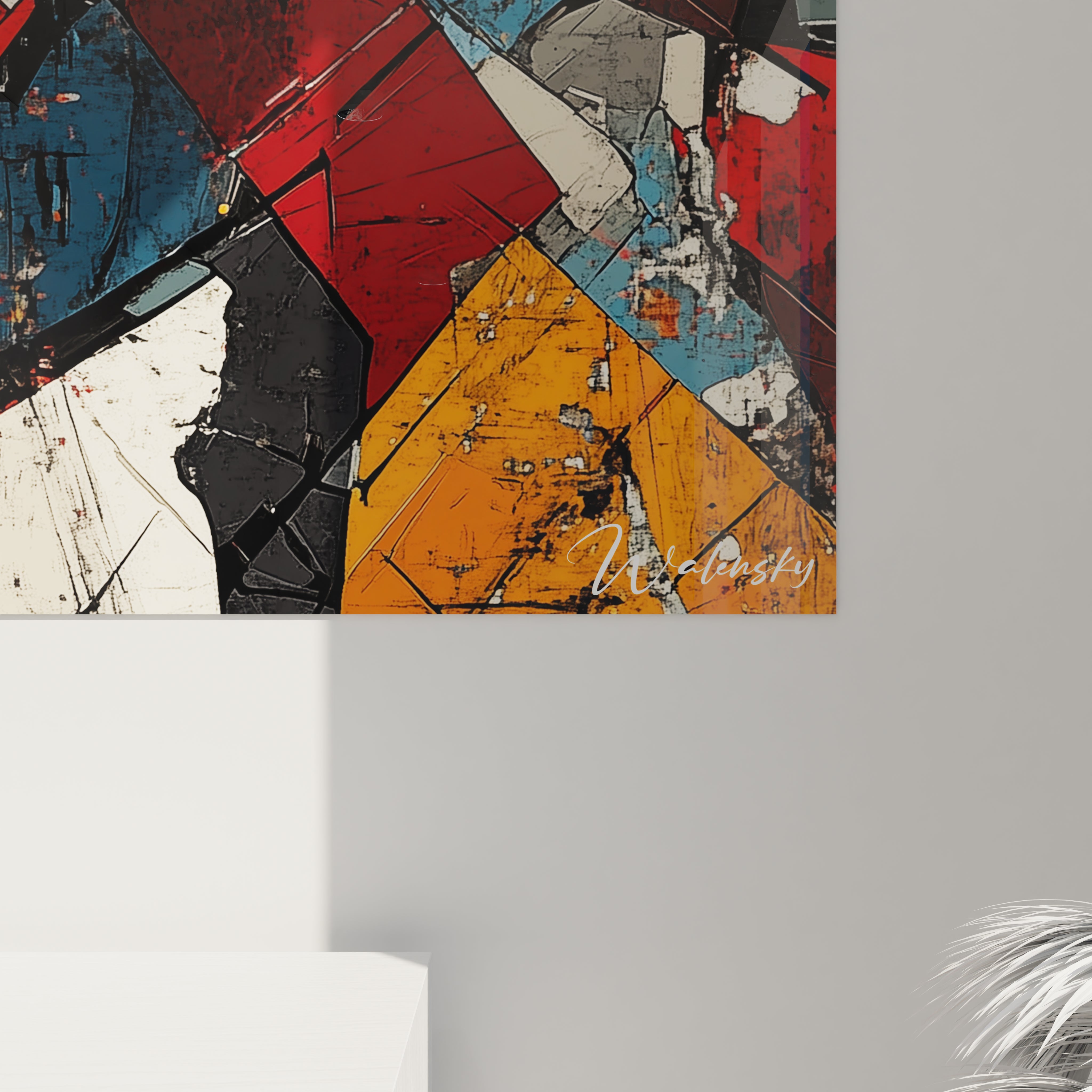 Tableau géométrique abstrait de Walensky avec des couleurs vives et des formes dynamiques