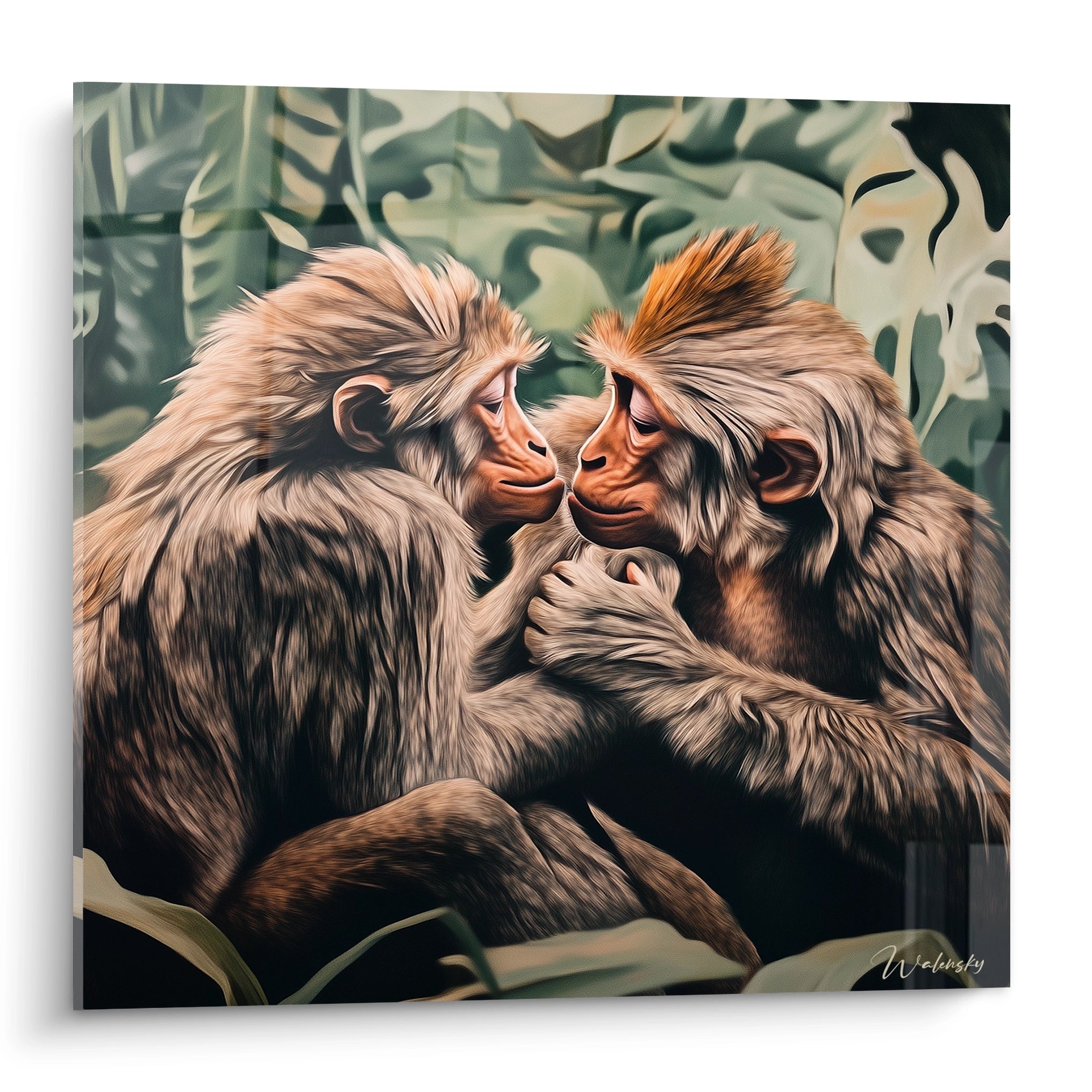 Tableau singe Walensky représentant deux singes se tenant la main dans un style artistique détaillé