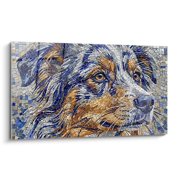 Cuadro Mosaico Pastor con Tonos Azules y Dorados - Retrato Teselado - Edición Pastor Americano Miniatura