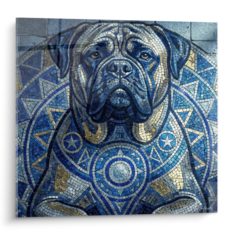 Mosaikbild Blauer Hund Sterne Geometrische Muster - Himmelsvision - Bullmastiff Edition