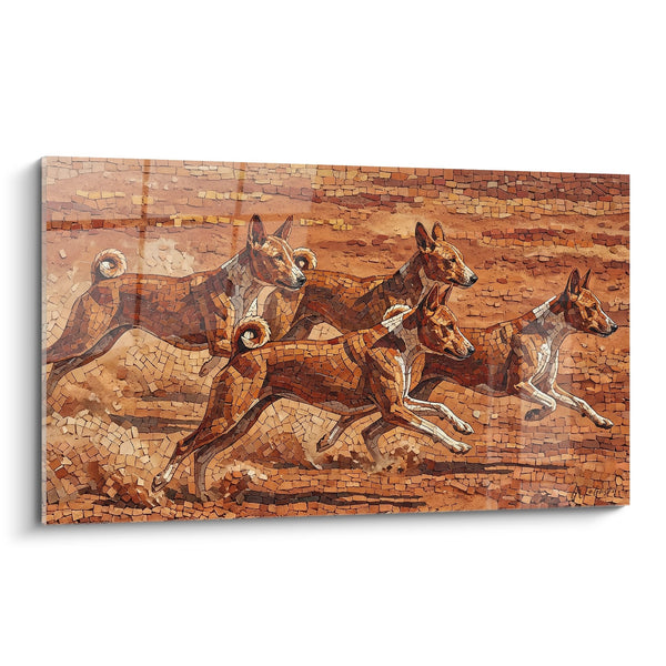 Hunting Dogs Mosaic Wall Art in Ochre - Antique Pack - Basenji Edition