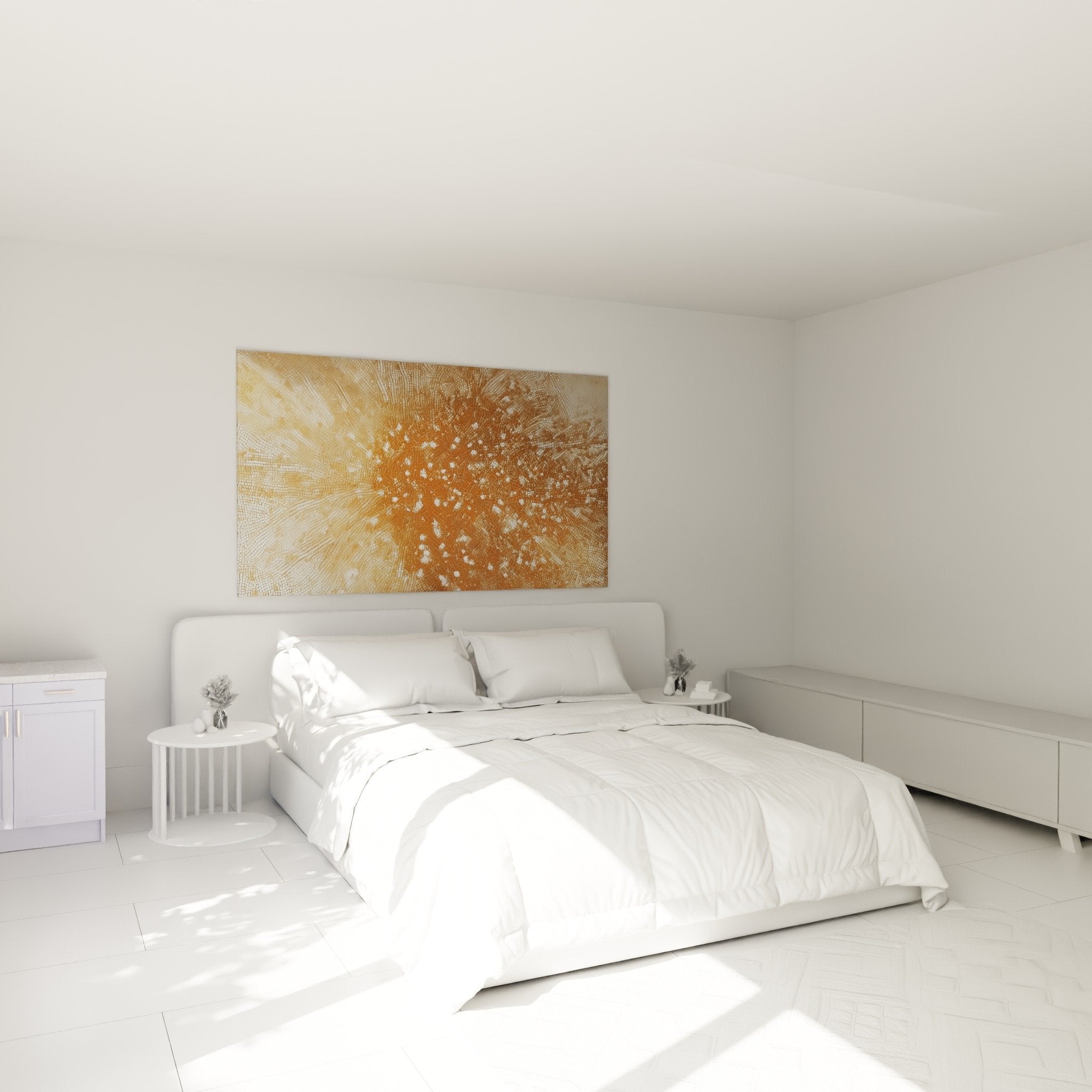 Wanddekoration Mosaik Gold Schlafzimmer islamische Kunst warme orientalische Atmosphäre Ockerfarbtöne