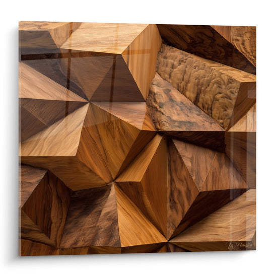 Tableau mosaique geometrique bois tons chauds relief sculpture murale feng shui est bois