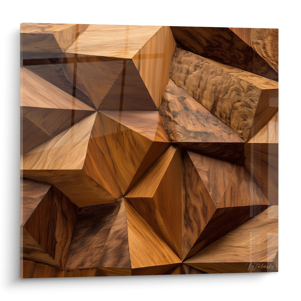 Geometric Wood Mosaic Wall Art in Warm Tones - Natural Harmony - Feng Shui East Wood Edition