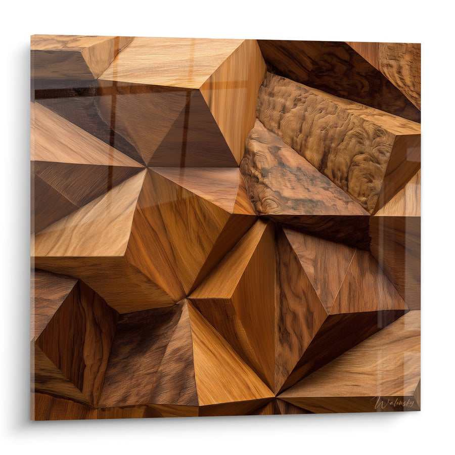 Tableau Mosaïque Géométrique en Bois aux Tons Chauds - Harmonie Naturelle - Edition Feng shui Est Bois